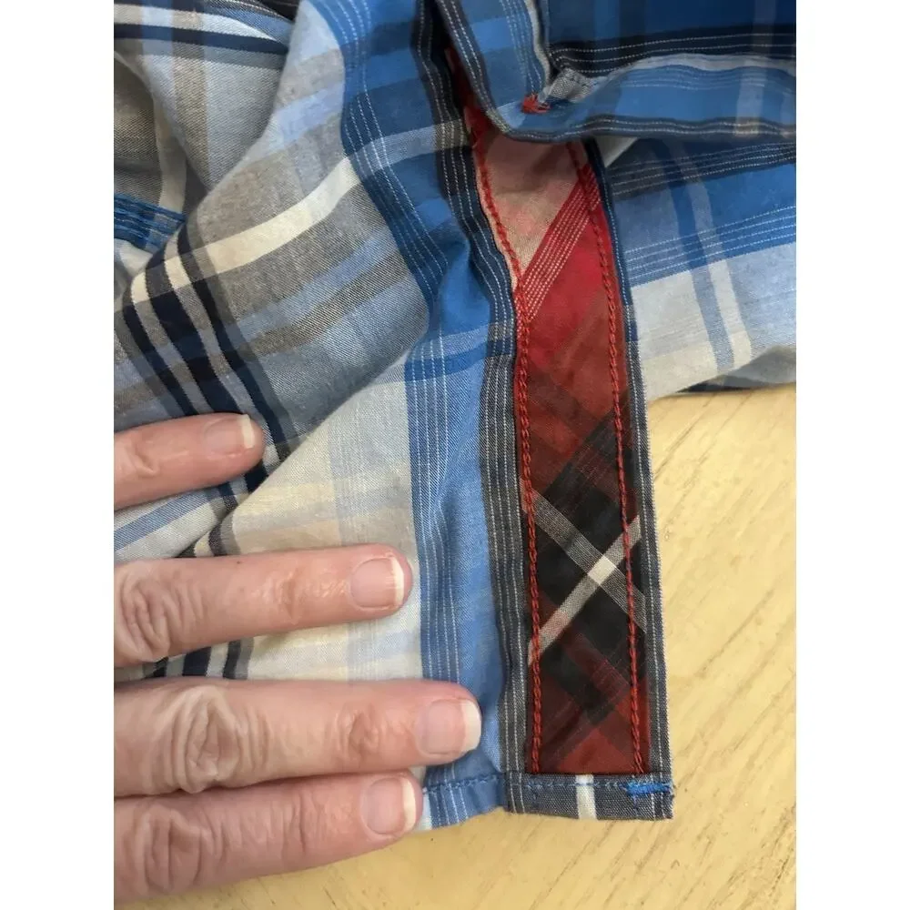 The North Face plaid blue yellow Shirt Men's Large Short-Sleeve western casual